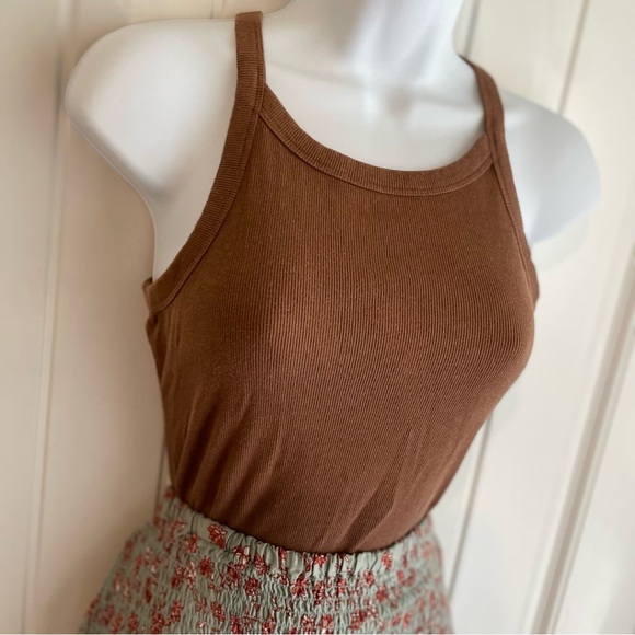 ANA Chocolate Brown Ribbed Knit Semi-Cropped Tank Top Sz Small in EUC - Picture 2 of 6